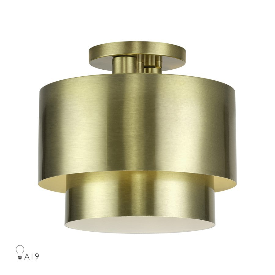 Livex Zolana 2Lt Medium Semi-Flush, Brass/Brass Steel/Shiny White - 40054-01