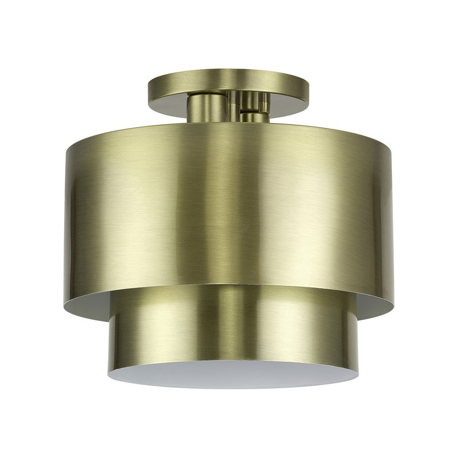 Livex Zolana 2Lt Medium Semi-Flush, Brass/Brass Steel/Shiny White