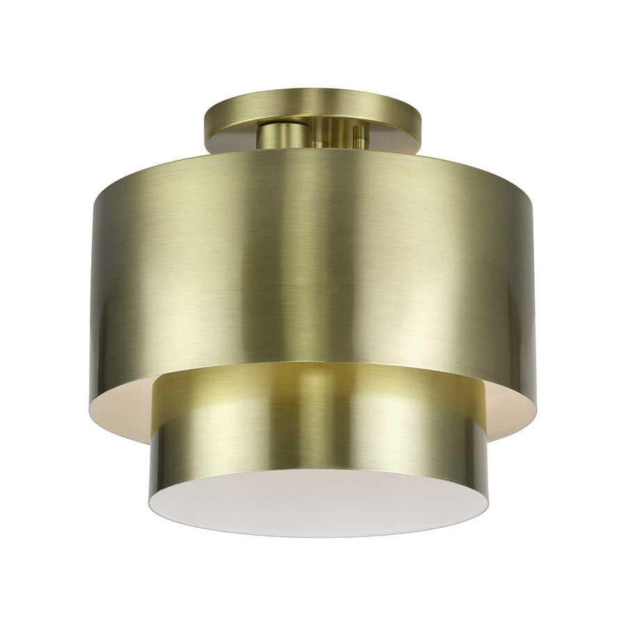 Livex Zolana 2Lt Medium Semi-Flush, Brass/Brass Steel/Shiny White