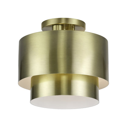 Livex Zolana 2Lt Medium Semi-Flush, Brass/Brass Steel/Shiny White