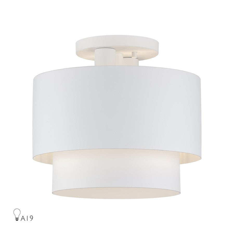 Livex Zolana 2Lt Medium Semi-Flush, White/White Steel/White - 40054-03