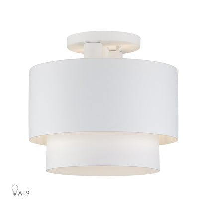 Livex Zolana 2Lt Medium Semi-Flush, White/White Steel/White - 40054-03