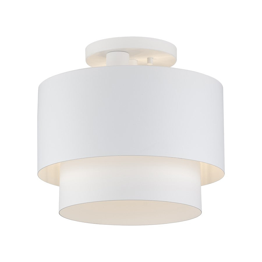 Livex Zolana 2Lt Medium Semi-Flush, White/White Steel/White