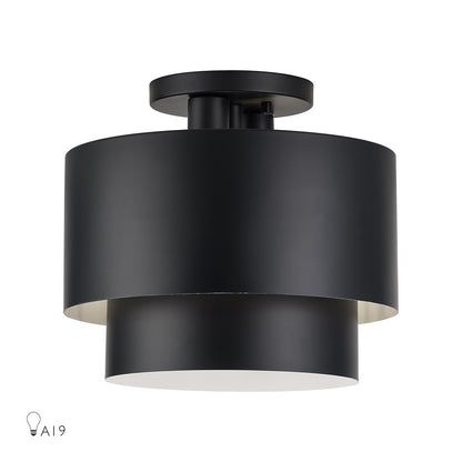 Livex Zolana 2Lt Medium Semi-Flush, Black/Black Steel/Shiny White - 40054-04