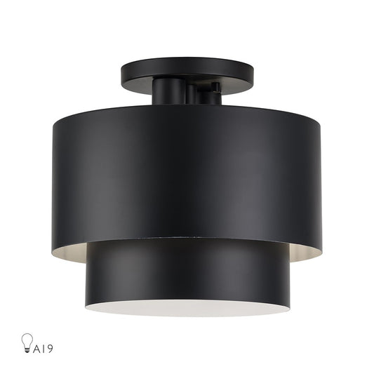 Livex Zolana 2Lt Medium Semi-Flush, Black/Black Steel/Shiny White - 40054-04