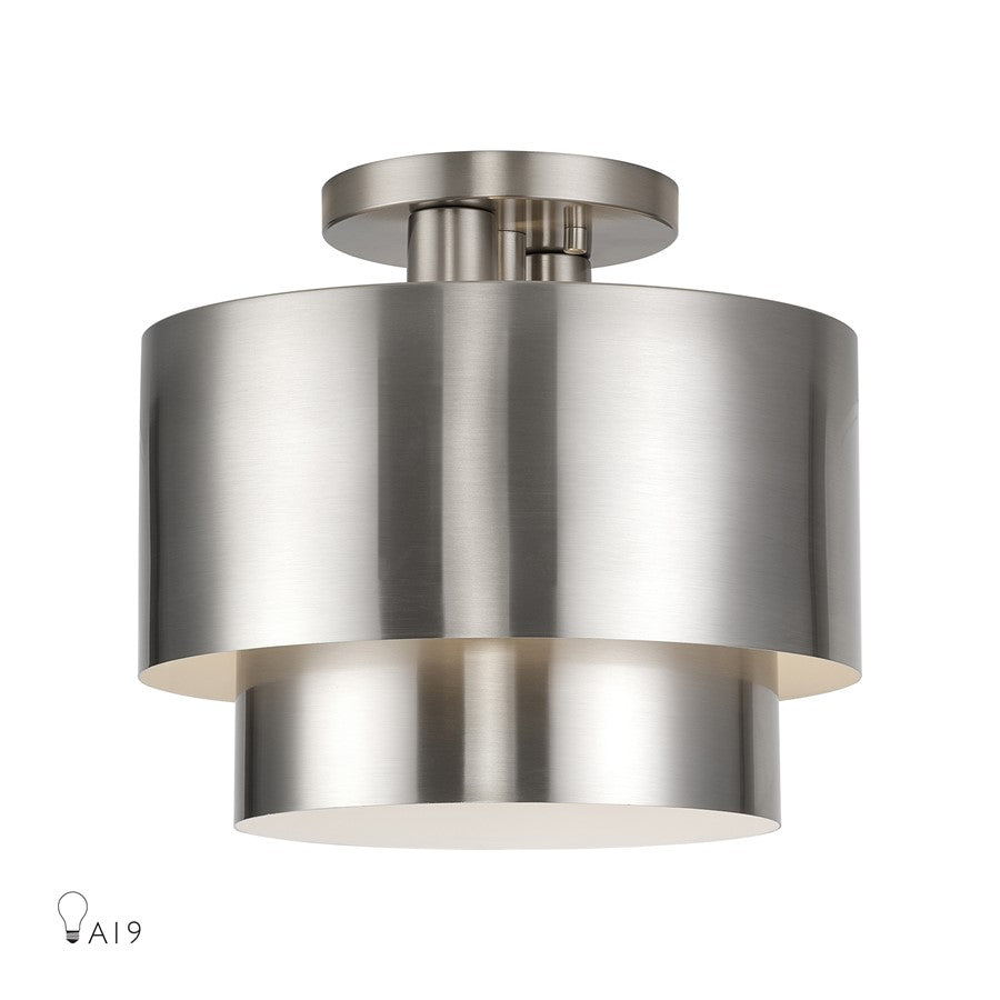 Livex Zolana 2Lt Medium Semi-Flush, Nickel/Nickel/Shiny White - 40054-91