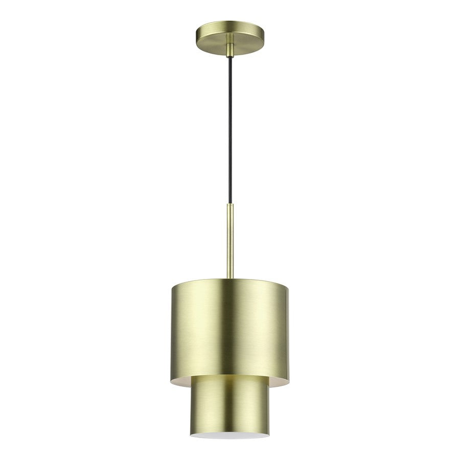 Livex Zolana 1Lt Mini Pendant, Brass/Brass Steel/Shiny White