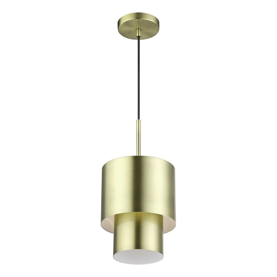 Livex Zolana 1Lt Mini Pendant, Brass/Brass Steel/Shiny White