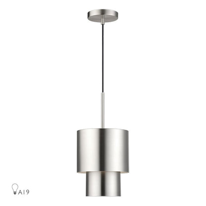 Livex Zolana 1Lt Mini Pendant, Nickel/Nickel Steel/Shiny White - 40058-91