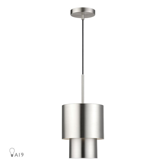 Livex Zolana 1Lt Mini Pendant, Nickel/Nickel Steel/Shiny White - 40058-91