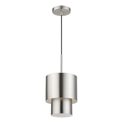 Livex Zolana 1Lt Mini Pendant, Nickel/Nickel Steel/Shiny White