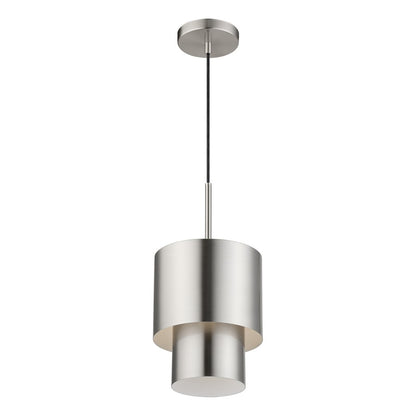 Livex Zolana 1Lt Mini Pendant, Nickel/Nickel Steel/Shiny White