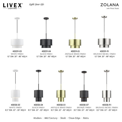 Livex Zolana 1Lt Mini Pendant, Nickel/Nickel Steel/Shiny White