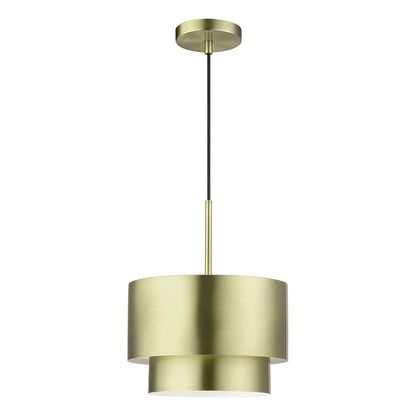 Livex Zolana 1Lt Pendant, Brass/Brass Steel/Shiny White