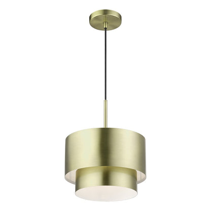 Livex Zolana 1Lt Pendant, Brass/Brass Steel/Shiny White