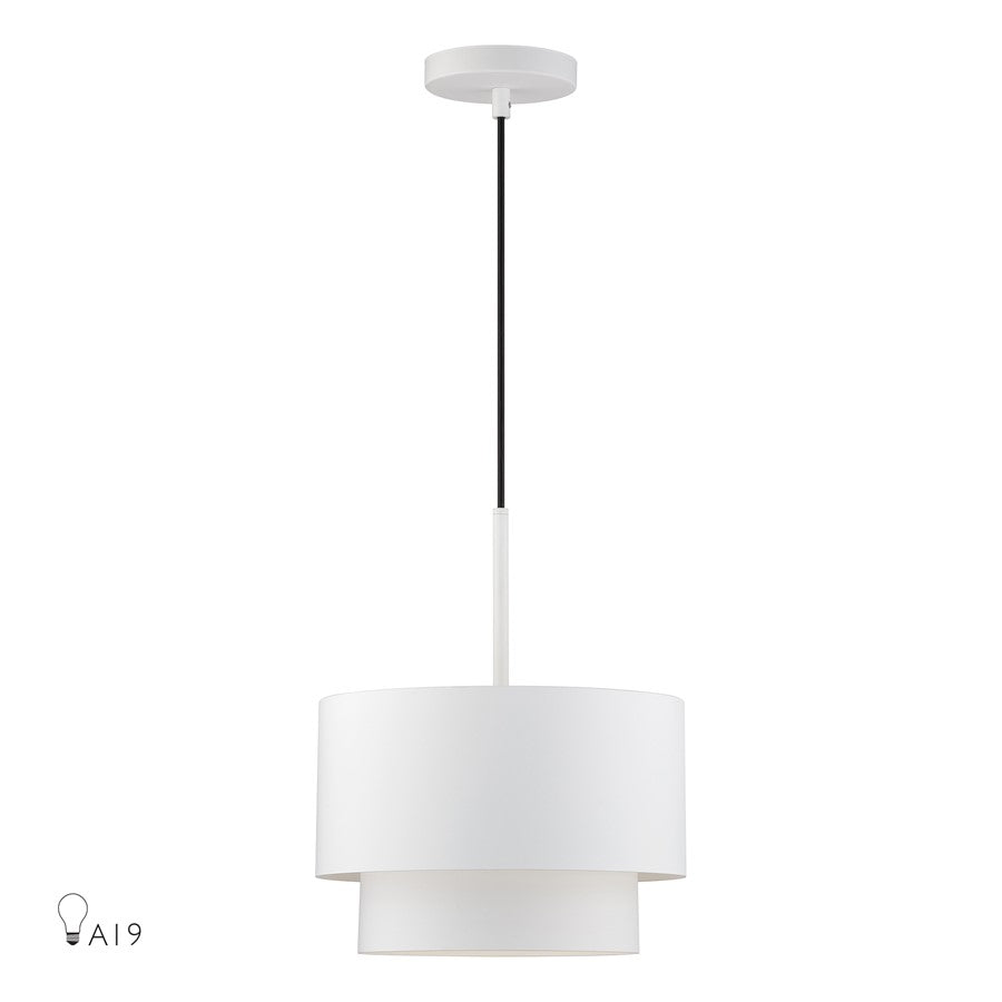 Livex Zolana 1Lt Pendant, White/White Steel Shade with White Inside - 40059-03