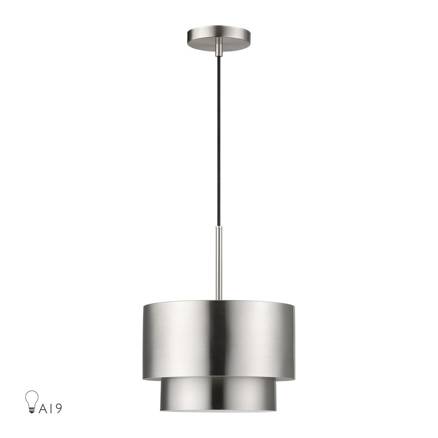 Livex Zolana 1Lt Pendant, Nickel/Nickel Steel/Shiny White - 40059-91
