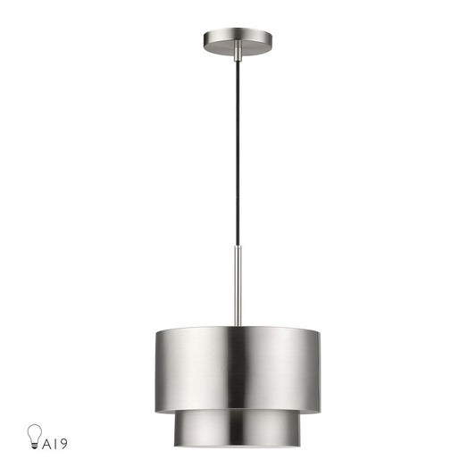 Livex Zolana 1Lt Pendant, Nickel/Nickel Steel/Shiny White - 40059-91