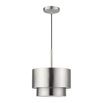 Livex Zolana 1Lt Pendant, Nickel/Nickel Steel/Shiny White