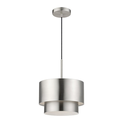Livex Zolana 1Lt Pendant, Nickel/Nickel Steel/Shiny White