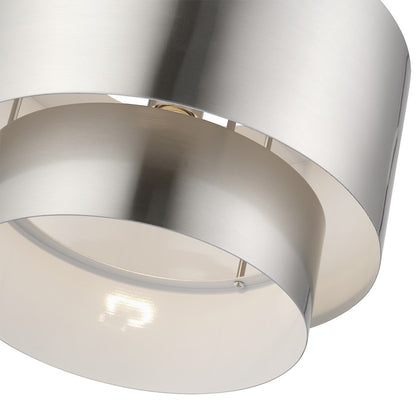 Livex Zolana 1Lt Pendant, Nickel/Nickel Steel/Shiny White