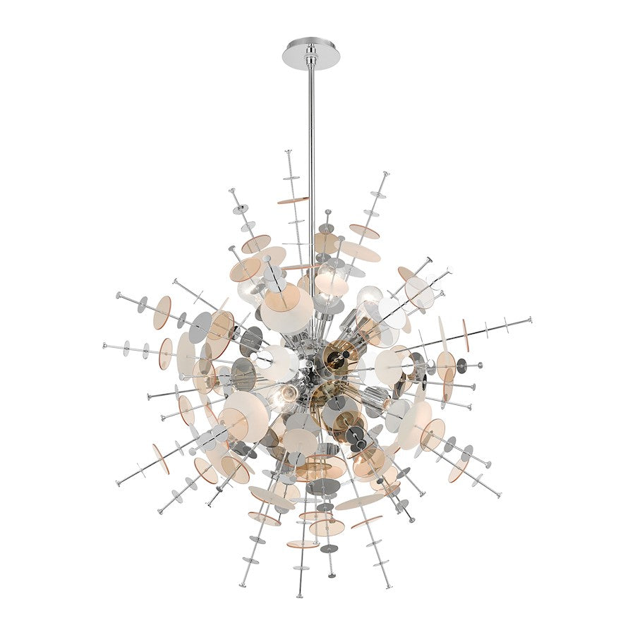 Livex Circulo 8 Lt Large Pendant Chandelier, Chrome/Geometric Discs