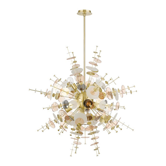 Livex Circulo 8 Lt Large Pendant Chandelier, Brass/Geometric Discs