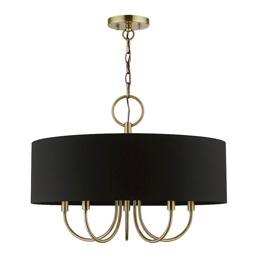 Livex Huntington 5 Light Pendant Chandelier, Brass/Black