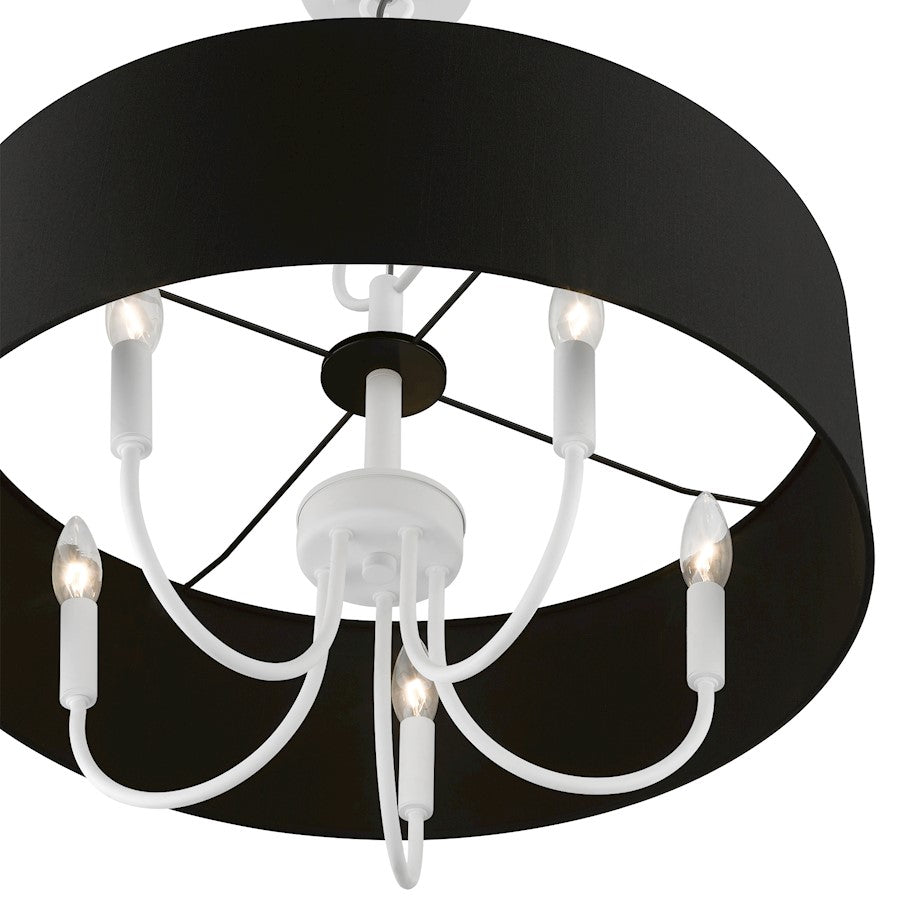 Livex Huntington 5 Light Pendant Chandelier, White/Black