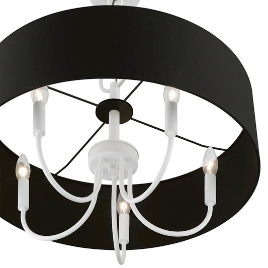 Livex Huntington 5 Light Pendant Chandelier, White/Black
