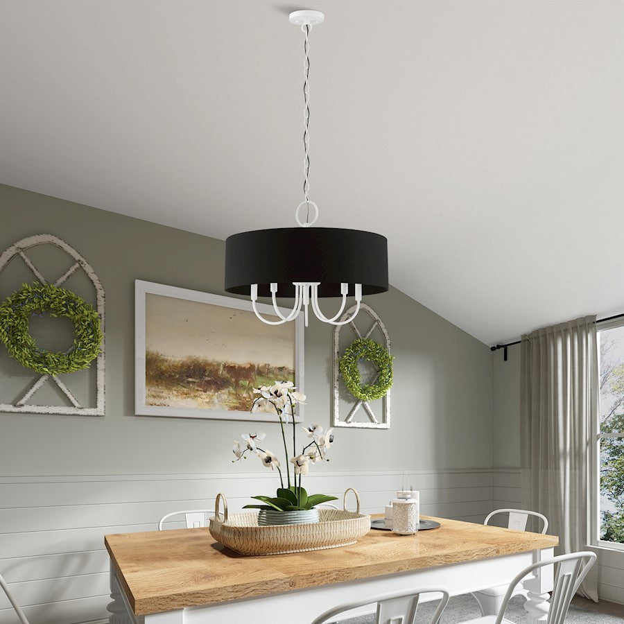 Livex Huntington 5 Light Pendant Chandelier, White/Black