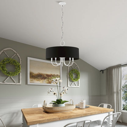 Livex Huntington 5 Light Pendant Chandelier, White/Black