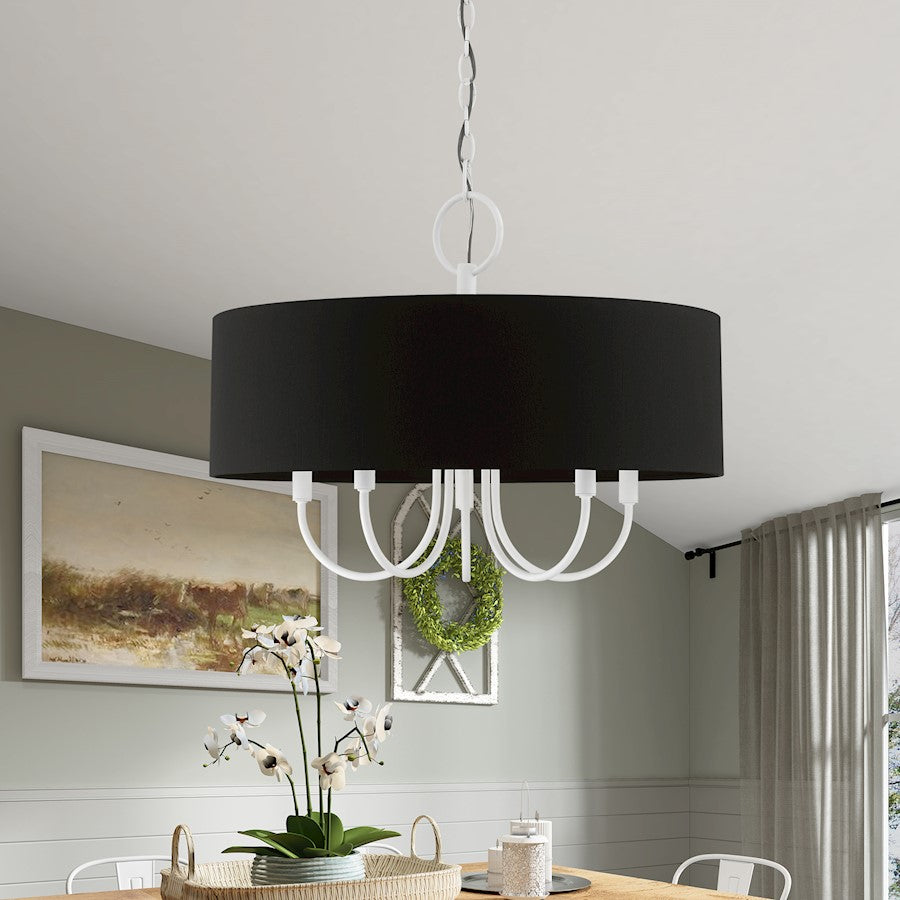 Livex Huntington 5 Light Pendant Chandelier, White/Black