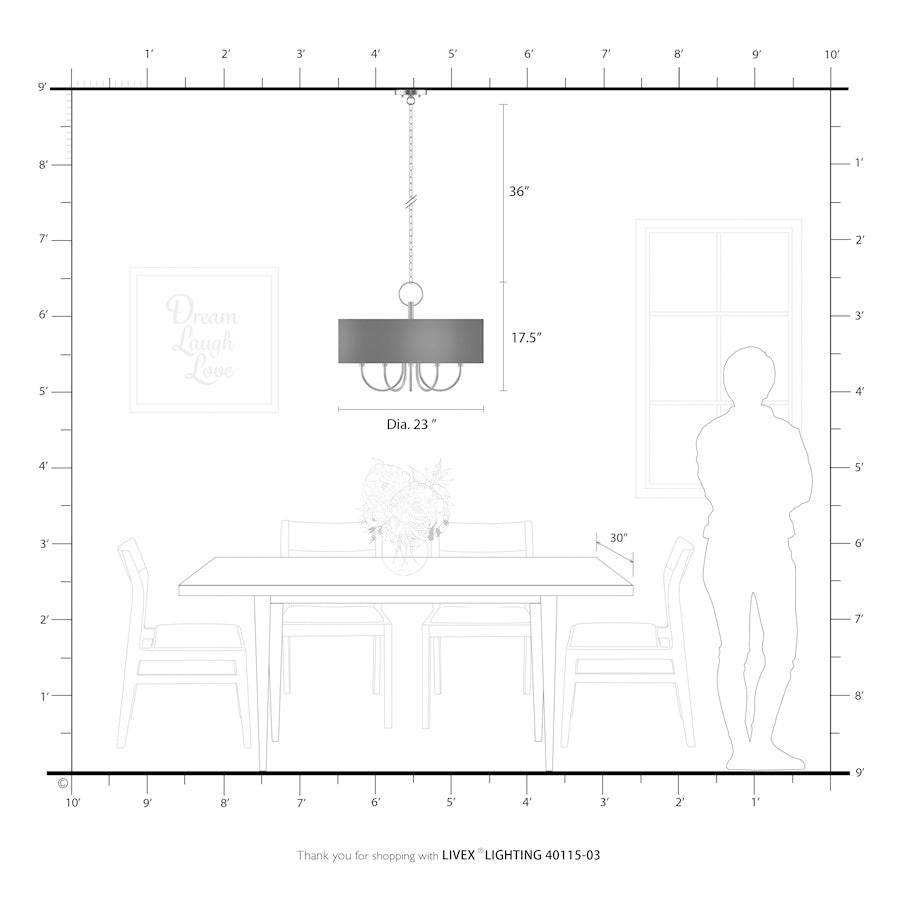 Livex Huntington 5 Light Pendant Chandelier, White/Black
