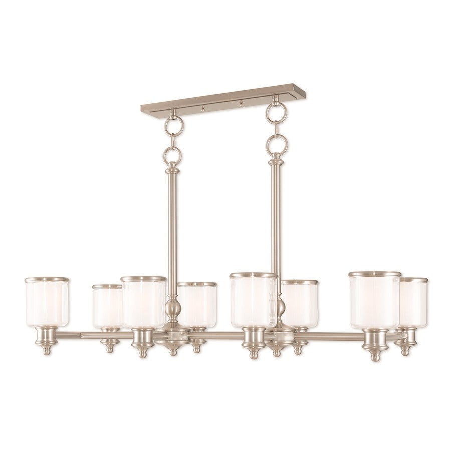 Livex Middlebush 8 Light Linear Chandelier, B Nickel/Clear/Opal