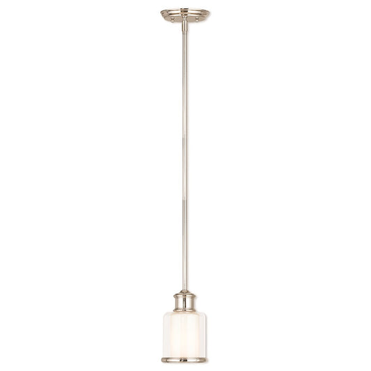 Livex Middlebush 1 Light Mini Pendant, P Nickel/Clear/Opal