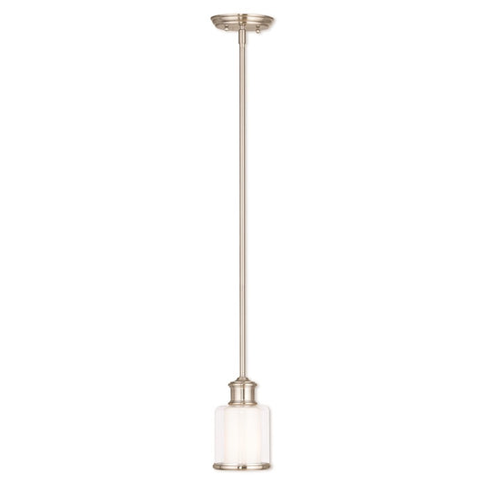 Livex Middlebush 1 Light Mini Pendant, B Nickel/Clear/Opal