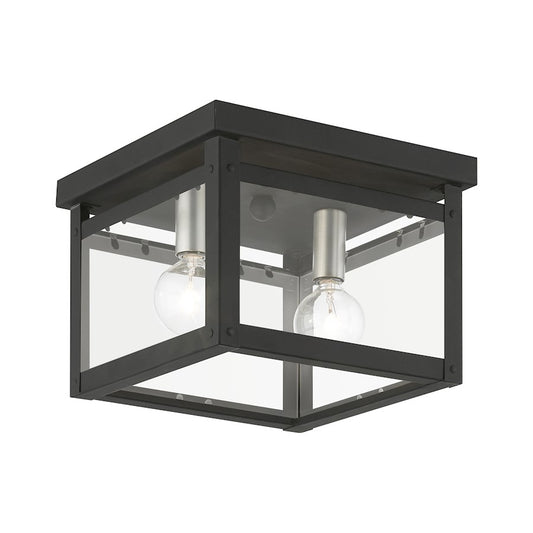 Livex Milford 2 Light Square Flush Mount, Black/Nickel/Candles/Clear