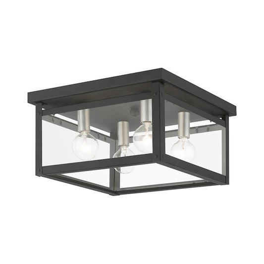 Livex Milford 4 Light Square Flush Mount, Black/Nickel/Candles/Clear