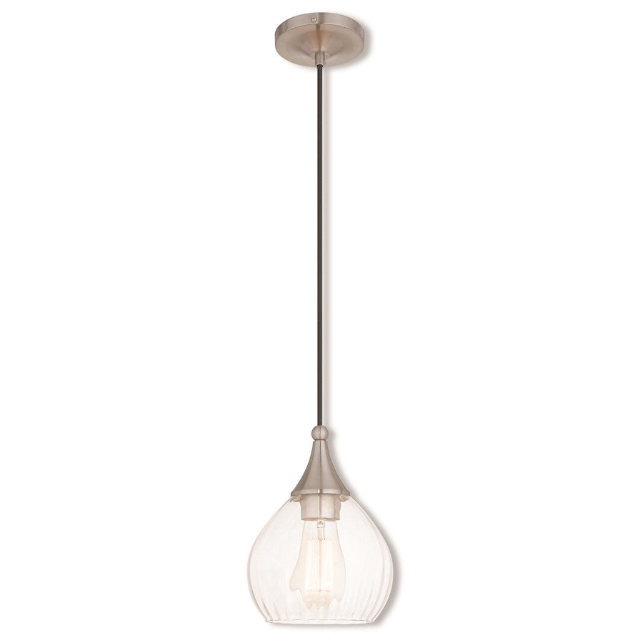 Livex Art Glass 11" 1 Light Mini Pendant, Brushed Nickel/Clear Glass