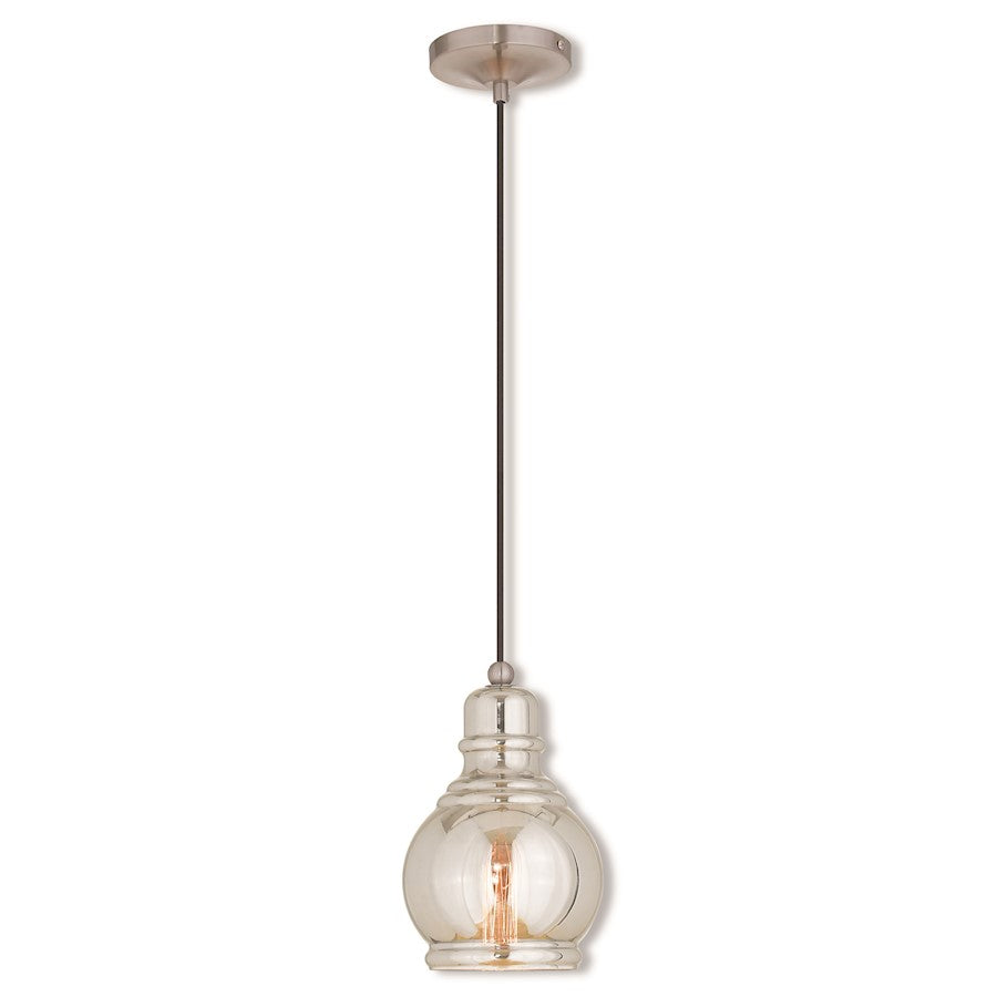 Livex Art Glass 11.5" 1 Light Mini Pendant, Nickel/Smoke