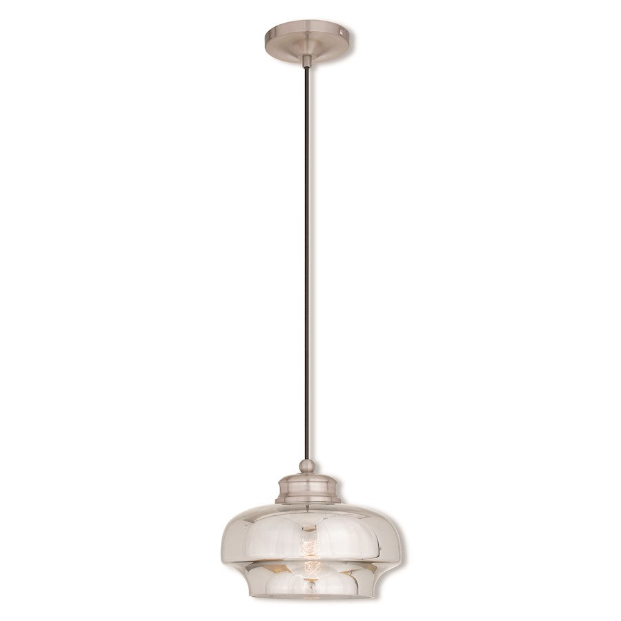 Livex Art 1 Light Mini Pendant, Brushed Nickel/Smoke