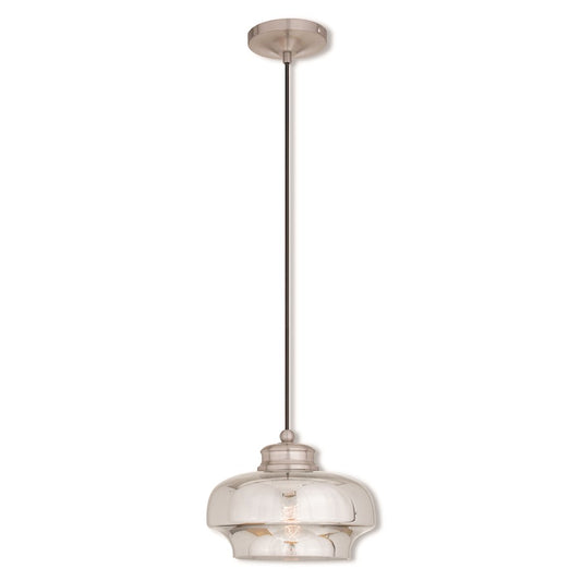 Livex Art 1 Light Mini Pendant, Brushed Nickel/Smoke
