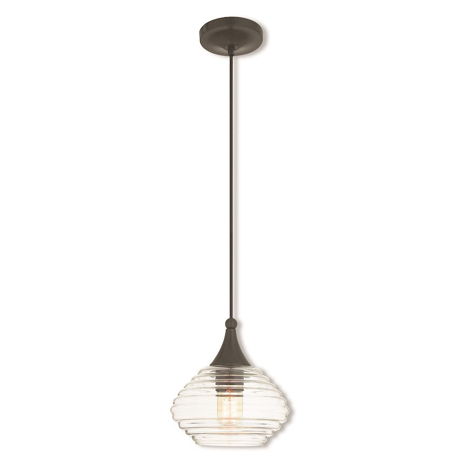 Livex Art Glass 10" 1 Light Mini Pendant, English Bronze/Clear Glass