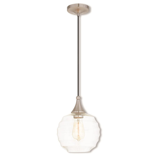 Livex Art Glass 12.5" 1 Light Mini Pendant, Brushed Nickel/Clear