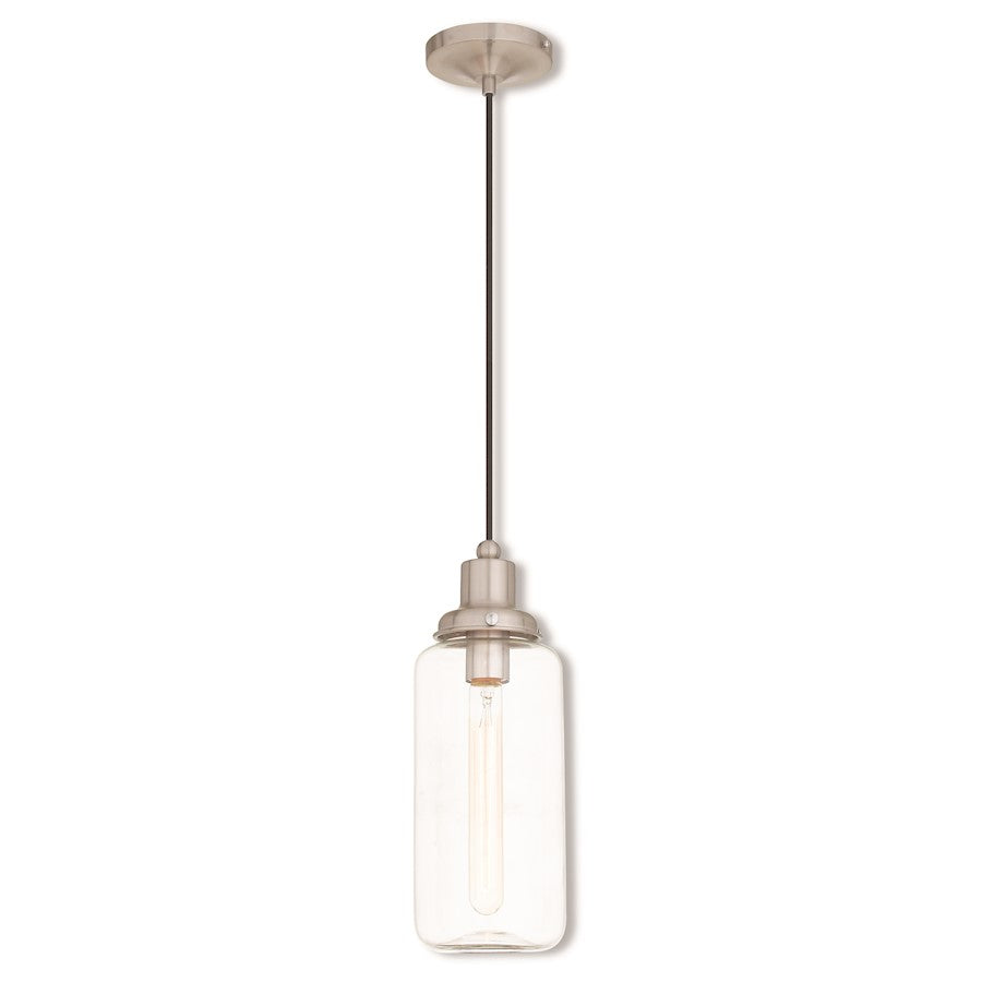 Livex Art Glass 15.5" 1 Light Mini Pendant, Brushed Nickel/Clear