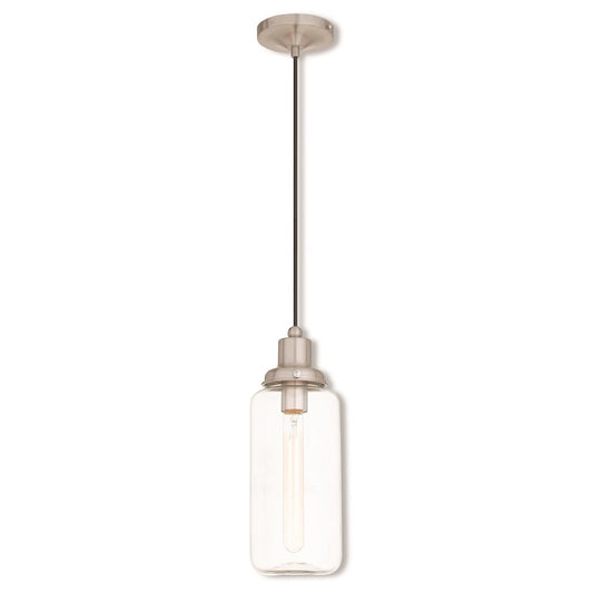 Livex Art Glass 15.5" 1 Light Mini Pendant, Brushed Nickel/Clear