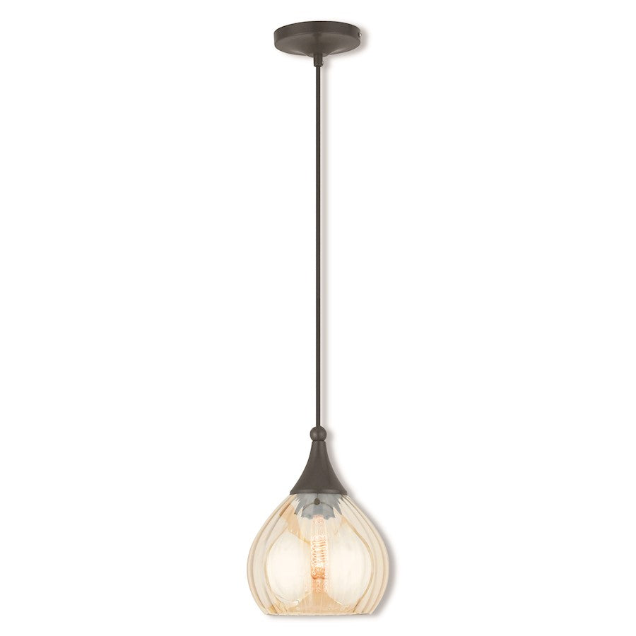 Livex Art Glass 11" 1 Light Mini Pendant, English Bronze/Champagne