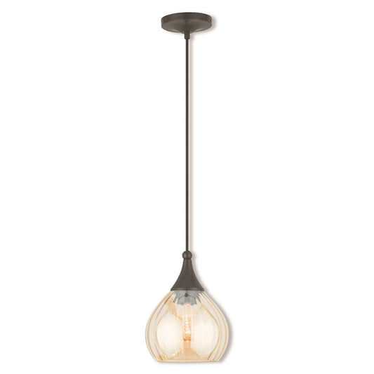 Livex Art Glass 11" 1 Light Mini Pendant, English Bronze/Champagne