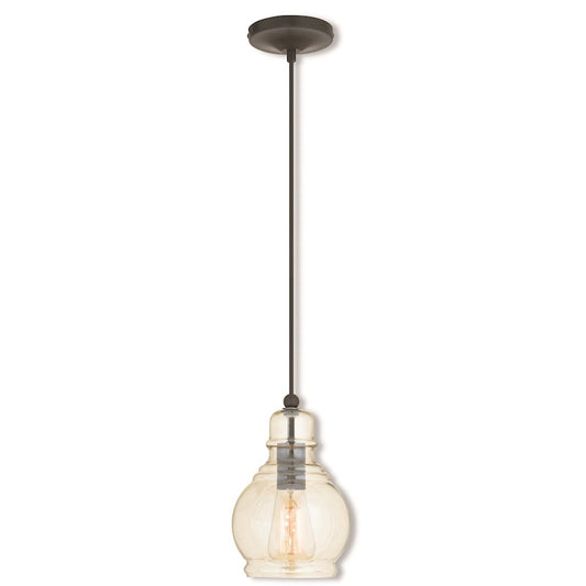 Livex Art Glass 11.5" 1 Light Mini Pendant, English Bronze/Champagne